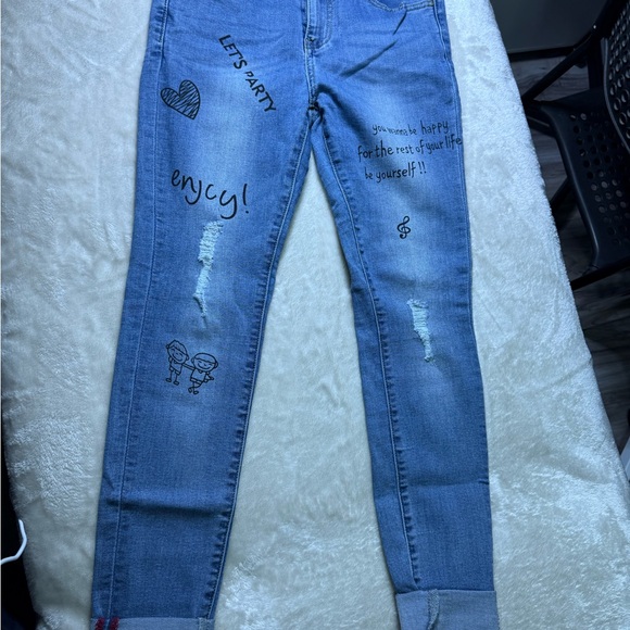 REDIAL Trendy Blue Graphic Skinny Jeans sz 27 - Picture 1 of 9